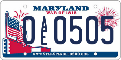 MD license plate 0AE0505