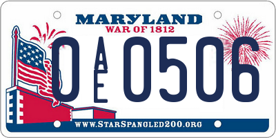 MD license plate 0AE0506