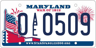 MD license plate 0AE0509