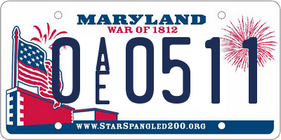 MD license plate 0AE0511