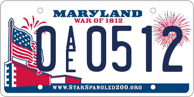 MD license plate 0AE0512
