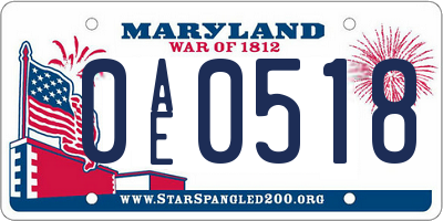 MD license plate 0AE0518