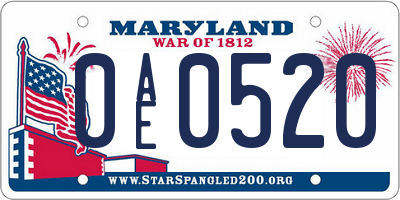 MD license plate 0AE0520