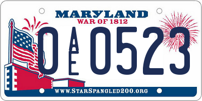 MD license plate 0AE0523