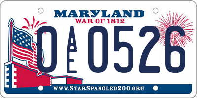 MD license plate 0AE0526