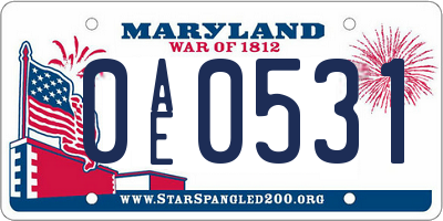 MD license plate 0AE0531