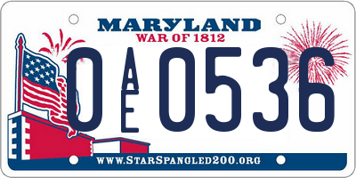 MD license plate 0AE0536