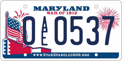 MD license plate 0AE0537