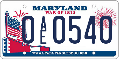 MD license plate 0AE0540