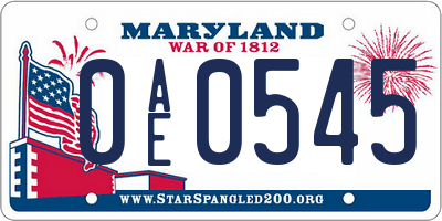 MD license plate 0AE0545