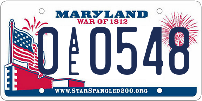 MD license plate 0AE0548
