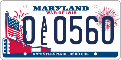 MD license plate 0AE0560