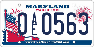 MD license plate 0AE0563