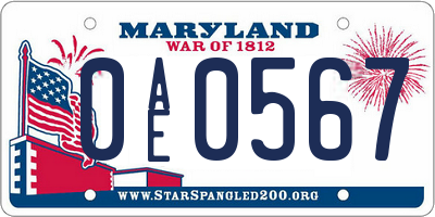 MD license plate 0AE0567