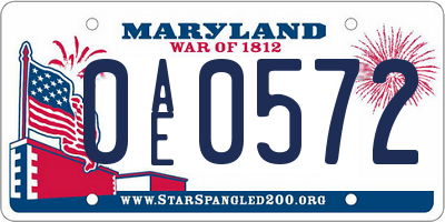 MD license plate 0AE0572