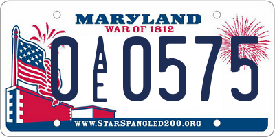 MD license plate 0AE0575