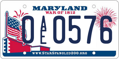 MD license plate 0AE0576
