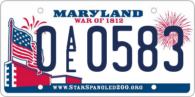 MD license plate 0AE0583
