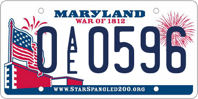 MD license plate 0AE0596