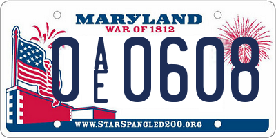 MD license plate 0AE0608