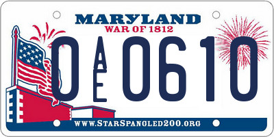 MD license plate 0AE0610
