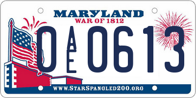 MD license plate 0AE0613