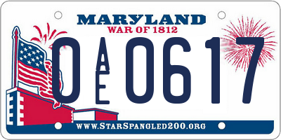 MD license plate 0AE0617