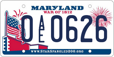 MD license plate 0AE0626