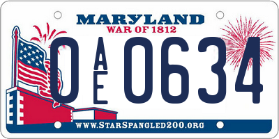MD license plate 0AE0634