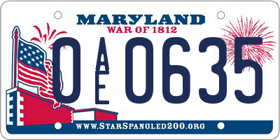 MD license plate 0AE0635