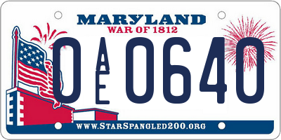 MD license plate 0AE0640
