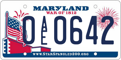 MD license plate 0AE0642