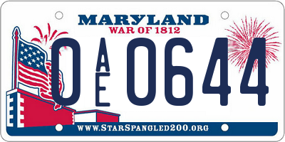 MD license plate 0AE0644