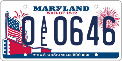 MD license plate 0AE0646