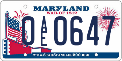 MD license plate 0AE0647