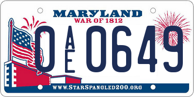 MD license plate 0AE0649