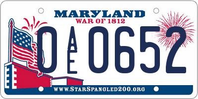 MD license plate 0AE0652