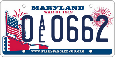 MD license plate 0AE0662