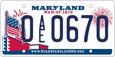MD license plate 0AE0670