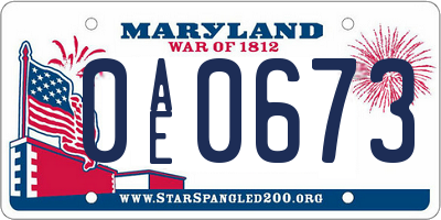 MD license plate 0AE0673