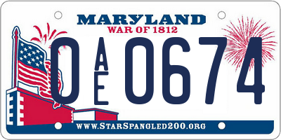 MD license plate 0AE0674
