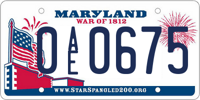 MD license plate 0AE0675