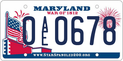 MD license plate 0AE0678