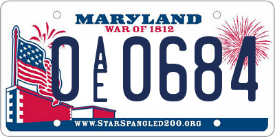MD license plate 0AE0684