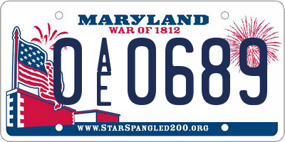 MD license plate 0AE0689