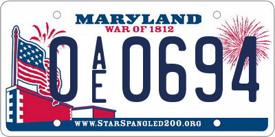 MD license plate 0AE0694