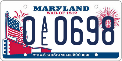 MD license plate 0AE0698