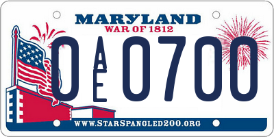 MD license plate 0AE0700