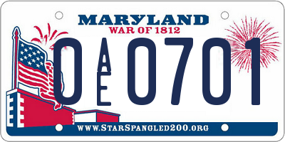 MD license plate 0AE0701