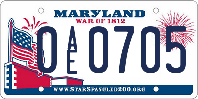 MD license plate 0AE0705
